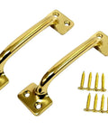 Solid Brass Heavier Sash Lift Pull Traditional Cabinet And Drawer Handle in polished brass with screws, 4-7/8 inches, 2 pack