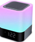 5 In 1 Night Light Bluetooth Speaker MP3 Player Digital Alarm Clock with color dimmable LEDs and touch control, 12/24 hour display