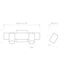 Dimensions diagram of Ascoli Twin Indoor Spotlight Bar In Matte Black Finish With Dual Adjustable Heads for tight spaces.