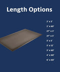 Anti Fatigue Floor Mat 3 By 12 Feet With Beveled Edges Long Ribbed Surface For Extra Traction Enhanced Slip Resistance Closed Cell PVC Foam To Cut Leg Strain In Dry Industrial And Commercial Workspaces Black displayed with various length options on blue background
