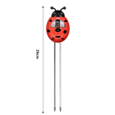 Ladybug Shaped 3 in 1 Soil Tester for Moisture pH and Sunlight Levels, Easy Home Gardener Helper, 26cm dual metal probes