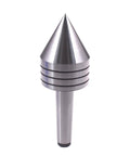 Rotary live center MT2 shaft with Morse taper, conical tip and grooved collar in metal