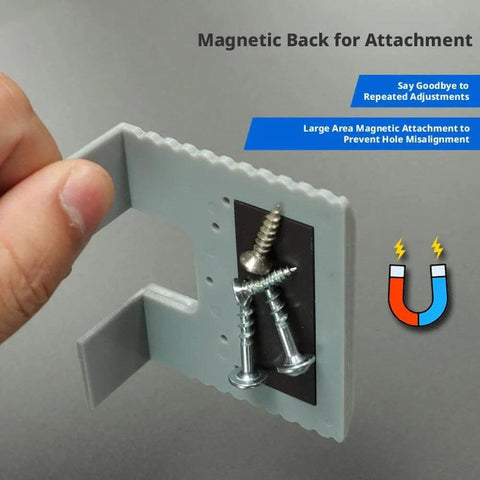 Hand holding magnetic-backed component of Cabinet Hinge Jig Kit For Quick, Precise Mounting, Pro Grade Auxiliary Tool And Fixing Plate Set
