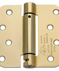 Spring Door Hinges 4 Inch Satin Brass Finish 5/8 Radius adjustable hinge with mounting holes for easy installation.