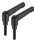 No Fuss M6 X 25mm Matte Black Quick Release Clamp Knobs With Snappy Ratcheting Lock Lever And Comfort Grip Swing Handle For Shop Projects Two Pack Loaded, shown from above.