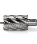 Side view of a 3/4-inch annular cutter with Weldon shank, 1-5/8 in cutting diameter, HSS for magnetic drill press