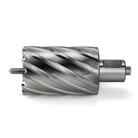Side view of a 3/4-inch annular cutter with Weldon shank, 1-5/8 in cutting diameter, HSS for magnetic drill press