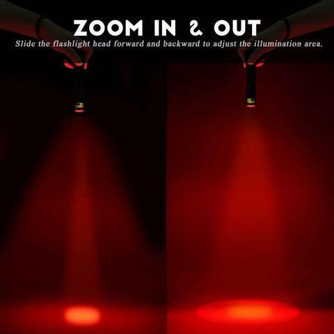 Upgraded Red Flashlight With White Light And Red Light Modes Memory Zoom Lens Weatherproof Portable Torch beam focus