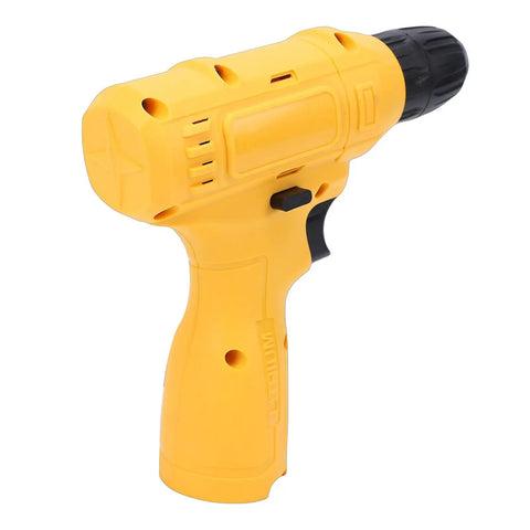 Heavy Duty Built Different Cordless Drill Driver with ergonomic yellow grip, designed for wood, metal, and ceramic use.