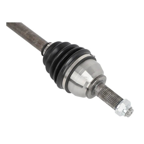 Heavy Duty Front Left Axle Shaft For Mazda 3 Sport And 5 Models Years 2006 Through 2015 Perfect Fit Replacement Part With Spline Input Shaft Connection Style And Painted Finish To Keep Your Ride Running Smoothly On The Road. front left CV axle shaft with boot, spline end, and spindle nut