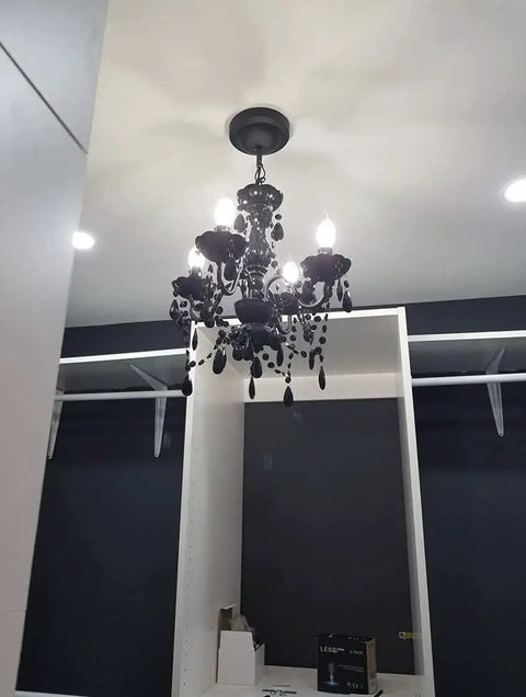 Brink House 4 Light Black Hardwire Flush Mount Chandelier With Glass Stem And Acrylic Crystals Ceiling Light Fixture For Entryway Dining Room Hallway And More Modern Black Metal Frame With Elegant Sparkle