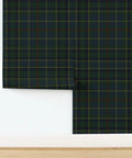 Classic Peel And Stick Wallpaper Killer Linen Weave Removable Accent Wall Decor with dark green plaid pattern.
