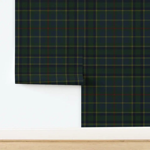 Classic Peel And Stick Wallpaper Killer Linen Weave Removable Accent Wall Decor with dark green plaid pattern.
