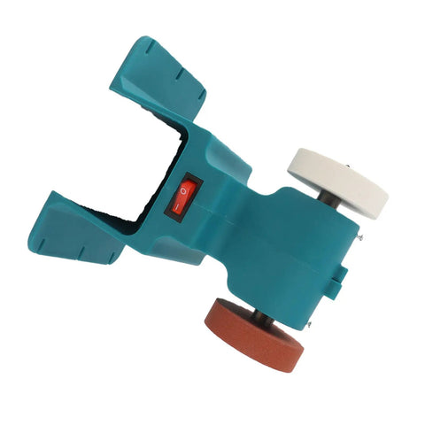 Cordless Mini Bench Grinder 200W 7000Rpm Battery Powered Tool With Compact Size For Metal Wood Polishing And Knife Sharpening Cordless Convenience Rock Solid Stability top view showing switch and grinding wheels.