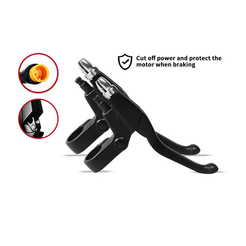 Mechanical Brake Levers For Electric Bikes Pair Front And Rear Ebike Conversion Kit with Power Cutoff Side View, Black