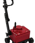 Power Assisted Standing Seam Cutter for 1 to 1.5 inch panels, cordless tool for metal roofing in red, front view