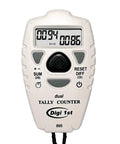 Slick Dual Display Electronic Tally Counter With Quick Add Subtract Thumb Clicker Design Killer For Golf Pitches Lap Timing And Weekend Sports Rallies, showing dual screens and button layout.