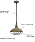 Farmhouse Barn Pendant Light With Dimmable Hanging Ceiling Fixture Industrial Cage Shade In Stained Charcoal Mold Finish shown with adjustable cord and wire cage