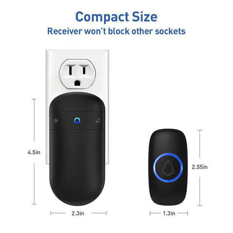 Wireless Doorbell Long Range Over 1000ft With 2 Plug In Receivers Includes Waterproof Button, 52 Chimes, 110dB Loud Tone And Colorful LED Flash, Super Easy Install No Wiring Needed, Great For Home Or Office compact 4.5in receiver and 2.55in button