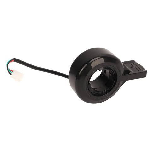 Thumb Throttle Replacement For S1 Electric Scooter, black plastic body with attached wiring cable, side view