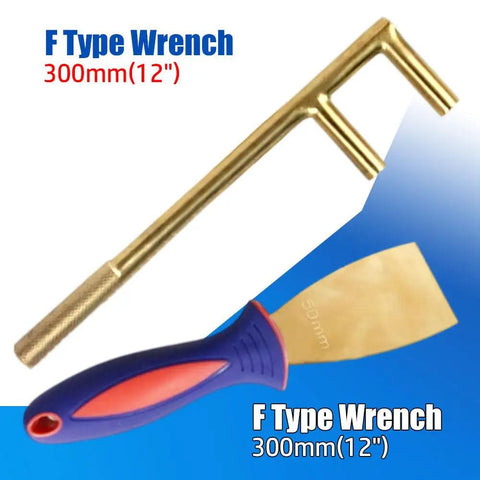 Non Sparking Tool Set 24 Piece Aluminum Bronze Spark Free Kit F Type Wrench and Putty Knife, 300mm and 50mm sizes