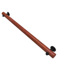 Natural Wooden Wall Mounted Porch Railing Adjustable Deck Handrail Heavy Duty Support For Kids And Seniors Non Slip Indoor Outdoor Grip No Sweat Install Top Shelf Quality, brown wood handrail with black mounts.
