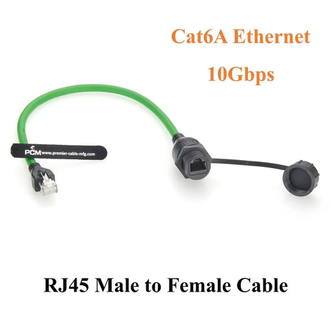 Profinet RJ45 Extension Cable 10Gbps Cat6A Shielded Gear To Female Flush Panel Mount IP67 Waterproof 0.3m displayed on white background