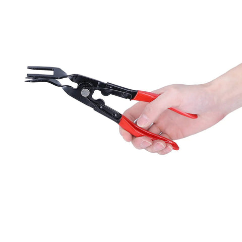 Hand holding tool from 38 Piece Removal Tool Set For Panel Disassembly And Trim Clips Ergonomic Pry Tools For Automotive Marine Furniture And Aircraft Interior