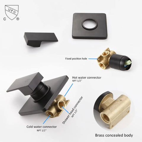 Slick Matte Black Shower Faucet Set With Rainfall System Featuring Stainless Steel Shower Head And Brass Valve components