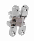 Front view of 180 Degree Zinc Alloy Invisible Folding Door Hinges for Cabinets and Sliding Doors Rustproof Stainless Steel Cross Hidden Hinges