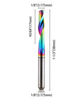 HOZLY end mill bit, single flute, DLC-coated tungsten carbide, 1/8in shank, 1/8in cutting dia, 17mm length