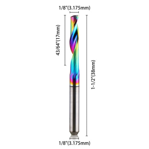 HOZLY end mill bit, single flute, DLC-coated tungsten carbide, 1/8in shank, 1/8in cutting dia, 17mm length