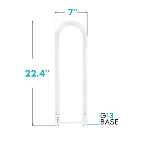 U Bend LED Tube Light T8 T12 18W 2000 Lumens 3000K Soft White Fluorescent Tube Replacement G13 Base dimensions shown