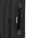 Close-up of SwissGear Softside Expandable Checked Luggage For Long Trips with side handle and zipper, 29-Inch Large Black Suitcase