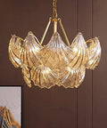 Modern Gold Steel Led Pendant Light Featuring Polished Cyan Crystals Dimmable Round Ceiling Lamp For Living Room Sleek Fixture with intricate glass details.