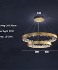 Modern K9 Crystal Chandelier, Dimmable LED Ceiling Pendant Light, Gold Circle Hanging Lamp with 2 rings and clear crystals.