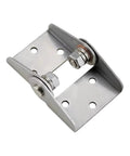 Front view of a 304 stainless steel torque-damping hinge for cabinet doors with mounting plate and bolts