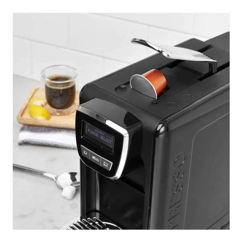 Kickstart Your Daily Grind With This Total Game Changer Black Espresso Machine with Nespresso pod, digital display and sleek design.