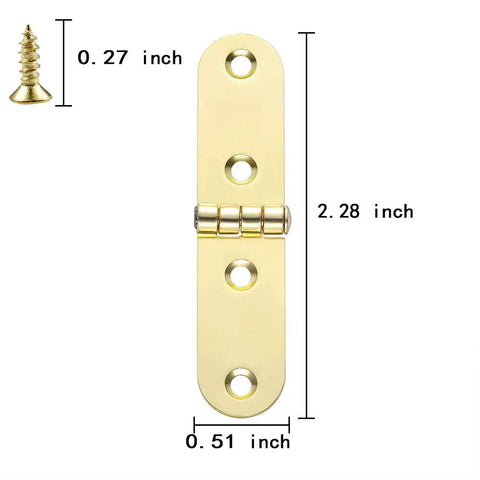Forty Piece Gold Brass Mini Hinges With Matching Screws Offering No Sweat Installation And Fade Proof Finish, 2.28 inch hinges.