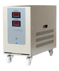 Top Shelf Industrial 220V Single Phase AC Voltage Regulator on wheels with digital display for voltage and current.