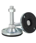 Close-up of Adjustable Foot Furniture Levelers With Rubber Non Slip Pads For Tables Chairs And Cabinets Four Pack Heavy Duty Metal Base