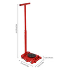 Four Piece Heavy Duty Machinery Skates Delivering Smooth Glide Action To Handle The Heavy Lifting Around The Jobsite Without Breaking A Sweat For Reliable Equipment Moving In Vibrant Red - close-up view with dimensions.