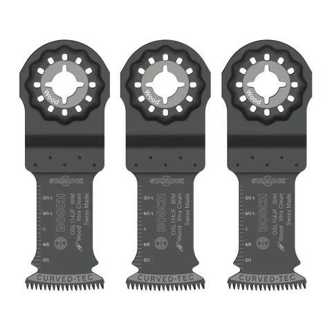 Starlock Oscillating Multi-Tool Bi-Metal Blade 1-1/4 In OSL114JF-3 3-Pack shown with Universal Fit, Swiss Precision design