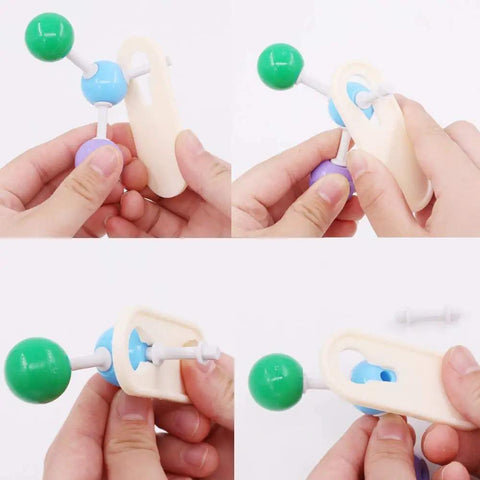 Hands assembling Chemistry Molecular Model Kit 200 Pcs 83 Atoms 116 Links Ball and Stick Set for Organic and Inorganic Chemistry Students.