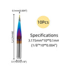 10Pcs Nano Blue Coated 10 Degree V Bit Engraving Router Bits Set For PCB Wood Plastic Lettering Sign Making 0.1mm Tip 0.004 Inch Carbide CNC Bits With 3.175mm Shank One Eighth Inch