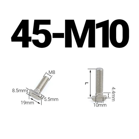 Nickel Plated Steel Hammer Head T Bolts M5 To M10 For 20 30 40 45 Aluminum Profile Connectors dimensions diagram