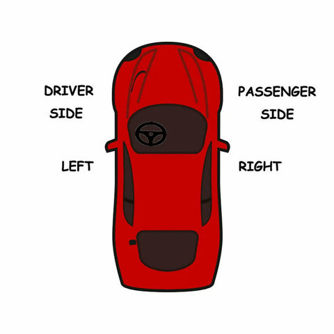 Diagram showing driver and passenger sides on a car for Left Driver Side Mirror Glass Replacement for Volvo 2008-2013 C30 C70 2007-2011