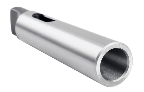 MT2 to MT3 DIN2185 Morse taper sleeve adaptor, hardened and ground steel, silver finish