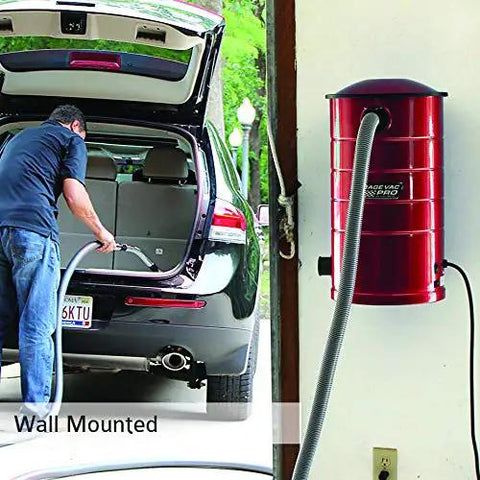 Pro Wall Mount Garage And Car Vacuum With 50 Ft Hose And Tools, Heavy Duty Galvannealed Steel in Use with SUV
