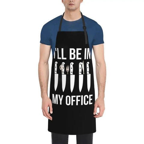Man wearing black water resistant chef apron with deep pockets for husband in the office kitchen bib apron for cooking
